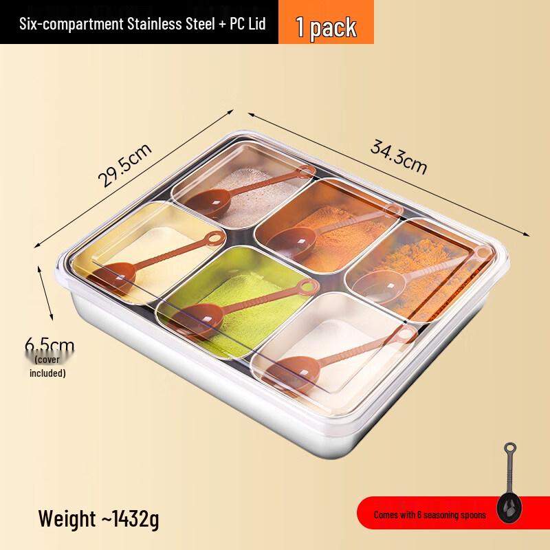 Yicang Extra Thick Stainless Steel 6-Compartment Condiment Box