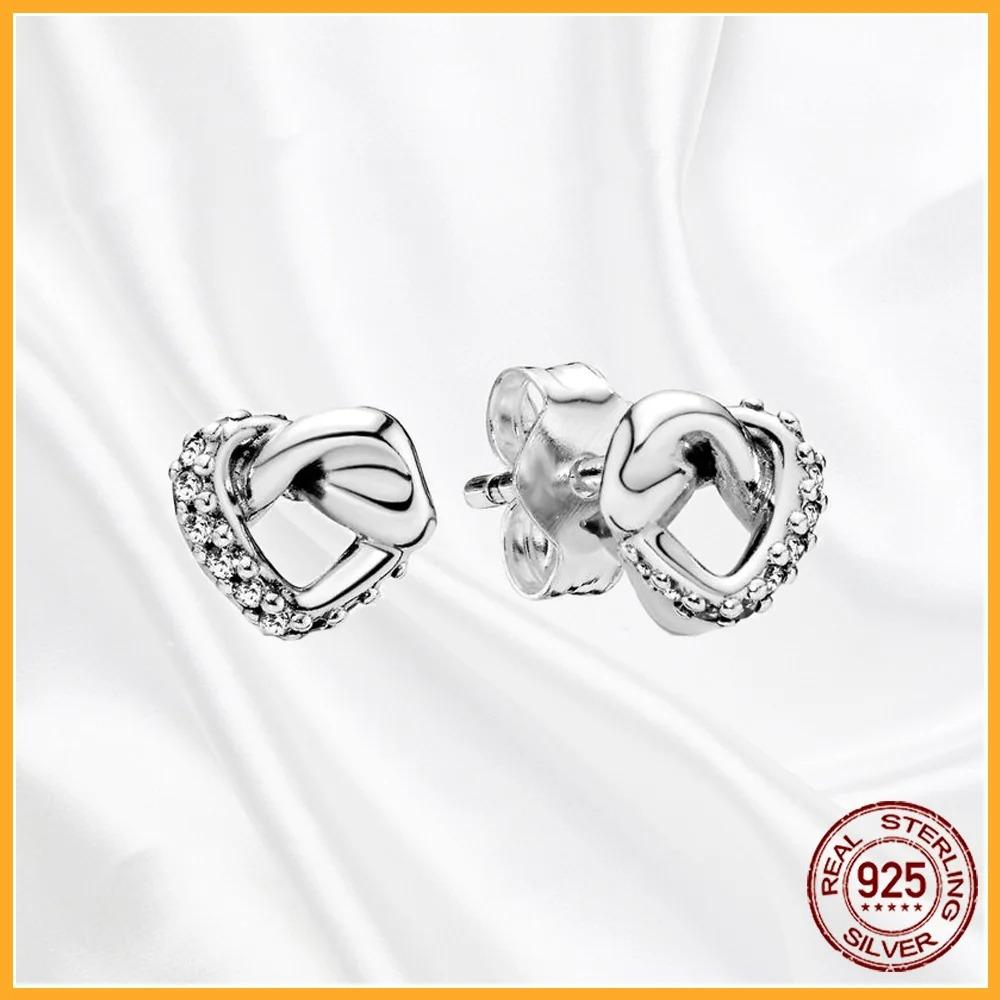 925 Silver Heart Hoop Earrings Sparkling Original Jewelry Gift for Women