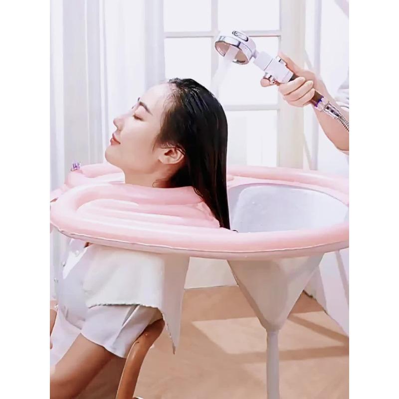 Inflatable Shampoo Basin - Portable, Soft, Comfortable, and Lightweight with Air Pump and Drainage for Elderly, Disabled, Pregnant Women