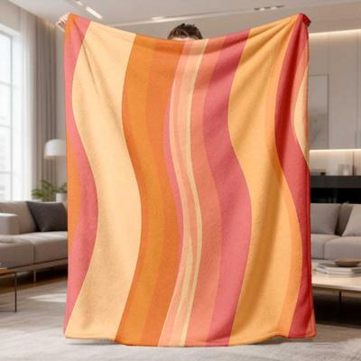 2026 New Flannel Blanket - 1pc, Colorful Striped Design - Soft And Cozy, Suitable for All Seasons, Perfect for Sofa, Bed, Car, Office, Camping, And Tr