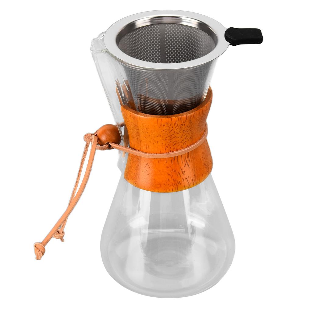 550ml Pour Over Coffee Dripper Bamboo Classic Heat Resistant Glass Coffee Maker for Home Office