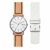 Skagen Men's Signatur Brown and White Leather Watch SKW1109 Gift Set with Replacement Strap and Pen
