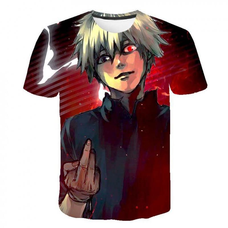 Tokyo Ghoul 3D Digital Print T-Shirt for Men Boys, Anime Cartoon Graphic Tee, Breathable Polyester Short Sleeve, Casual Streetwear Tops