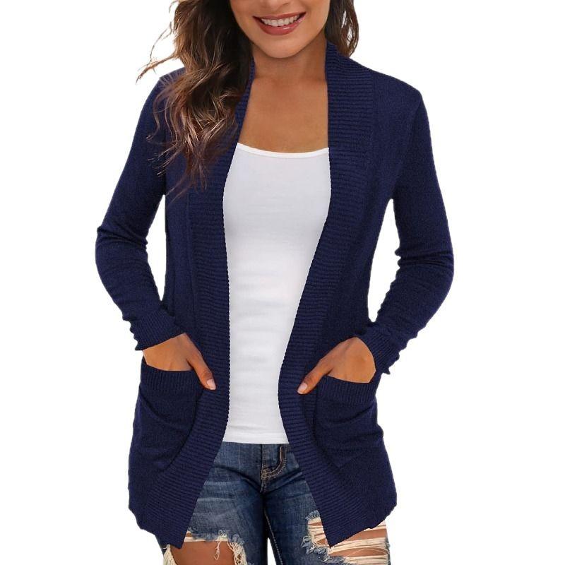 European and American e-commerce solid-color cardigan, casual simple long-sleeve knit jacket for women