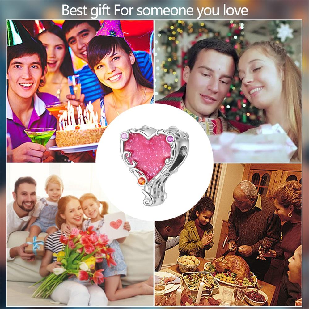 Charms Copperpink Heart Pendant Beads Fit Charms Plataoriginal Bracelet Beads Women Jewellery Making