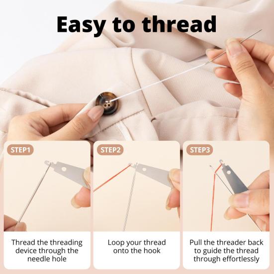 37 Pcs/Set Big Eye Sewing Needles Hand Sewing Kit Stainless Steel Needles with Seam Opener Needle Threaders Assorted Color Threads Thimbles