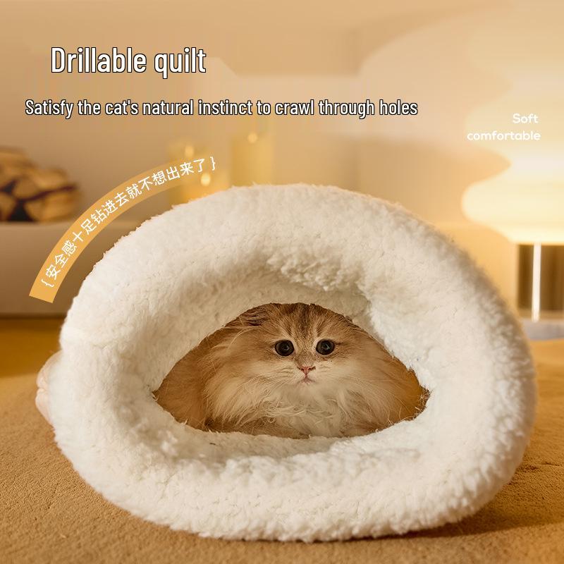Cozy Winter Cat Bed - Enclosed Down Pocket, Kitten Sleeping Bag Nest, Warm Pet Bed for Dogs.