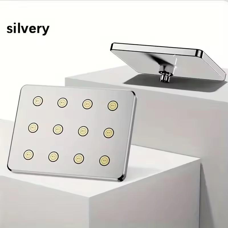 Upgraded1pc Bathroom High Pressure Shower Head, Silvery Plating/black Square Large Flow Ceiling Mounted Supercharge Shower Head