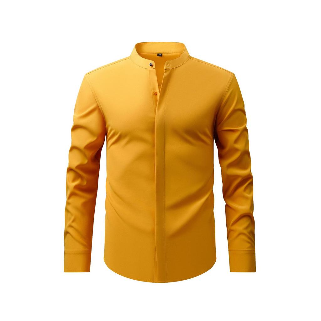 Camicia Casual Business da Uomo S con Collo Alto, Manica Lunga, Elasticizzata