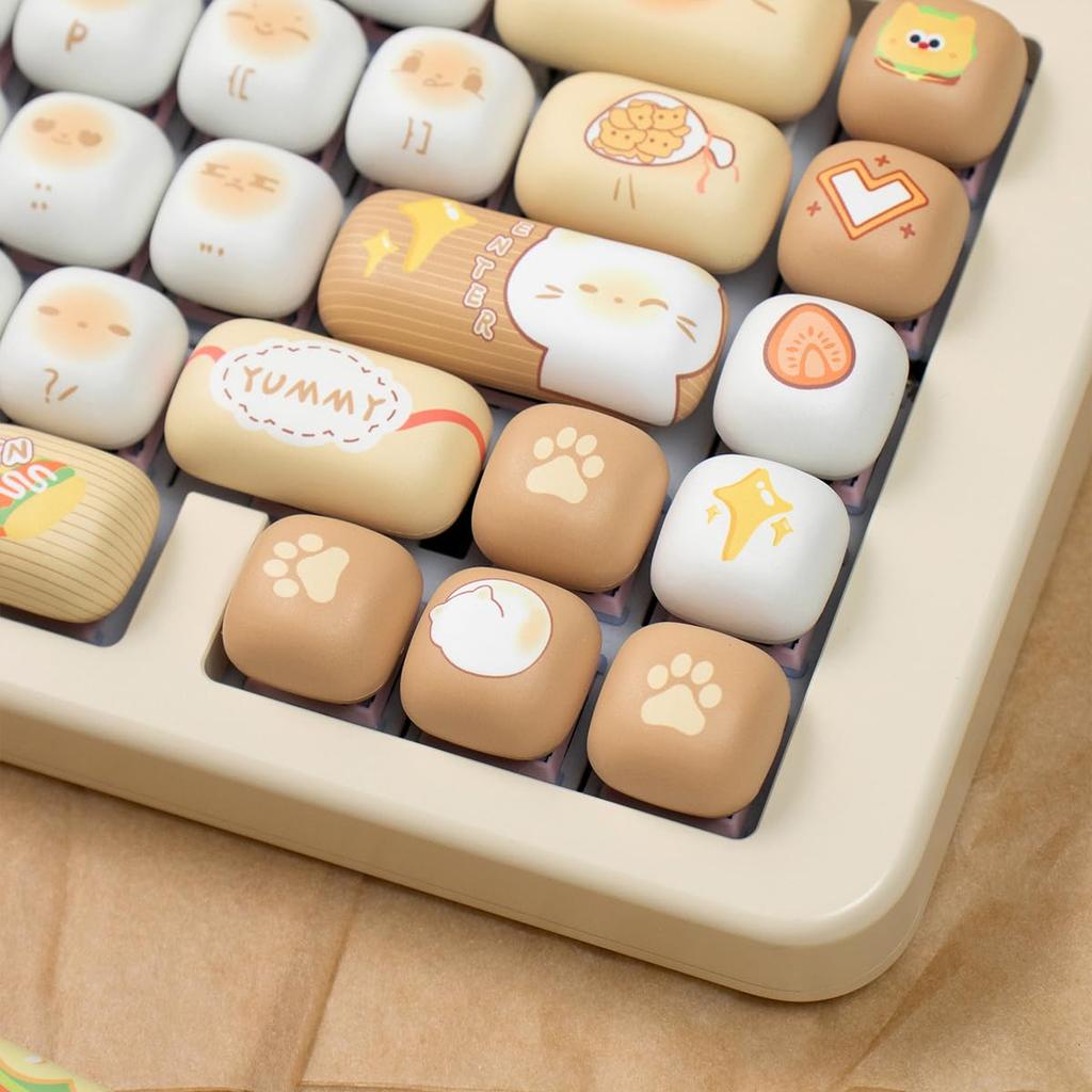 137 Key PBT Cute MOG Profile Keycaps Yellow Circle Keycap Set for Cherry MX Gateron Switches Mechanical Keyboard 60% 65% 70% 100% (Bread Cat)
