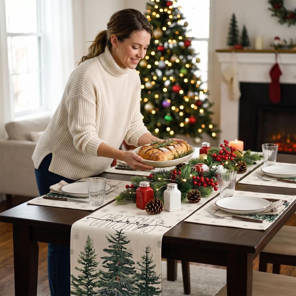 Christmas Placemat and Table Runner with Snowflake Christmas Tree Design Heat Stain Table for Home Decor