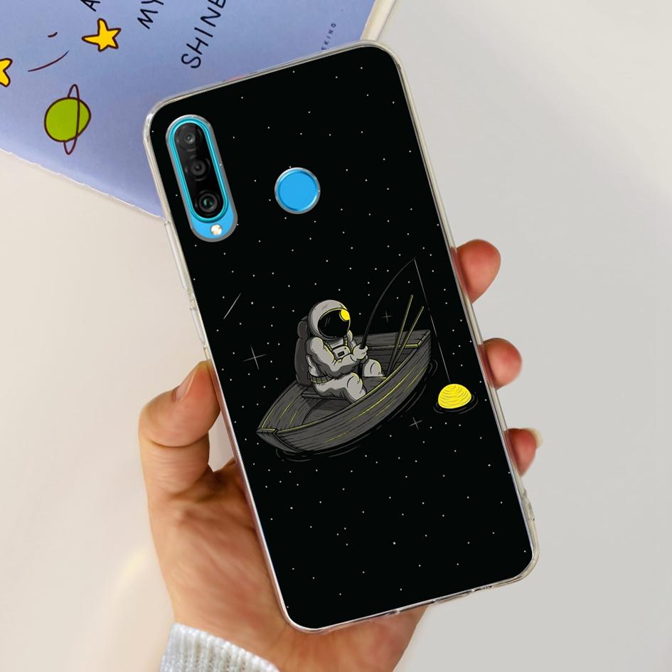For Huawei P30 Lite Case MAR-LX1M MAR-L21A MAR-LX1A Cute Astronaut Cover Clear Silicone Bumper For Huawei P30 Pro Lite P 30 Capa