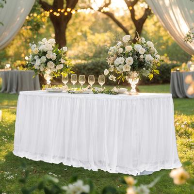 Tüll Tischrock für rechteckige Tische Weiß Plissierte Tischdecke 6ft/9ft Knitterfrei