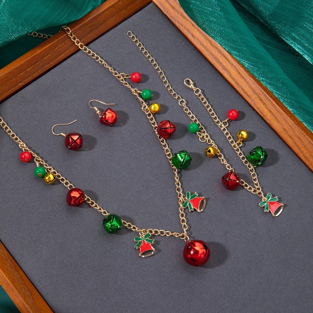 3pcs/set Color Collision Christmas Tree Bell Bracelet Bow Christmas Tree Charm Necklace  Gift