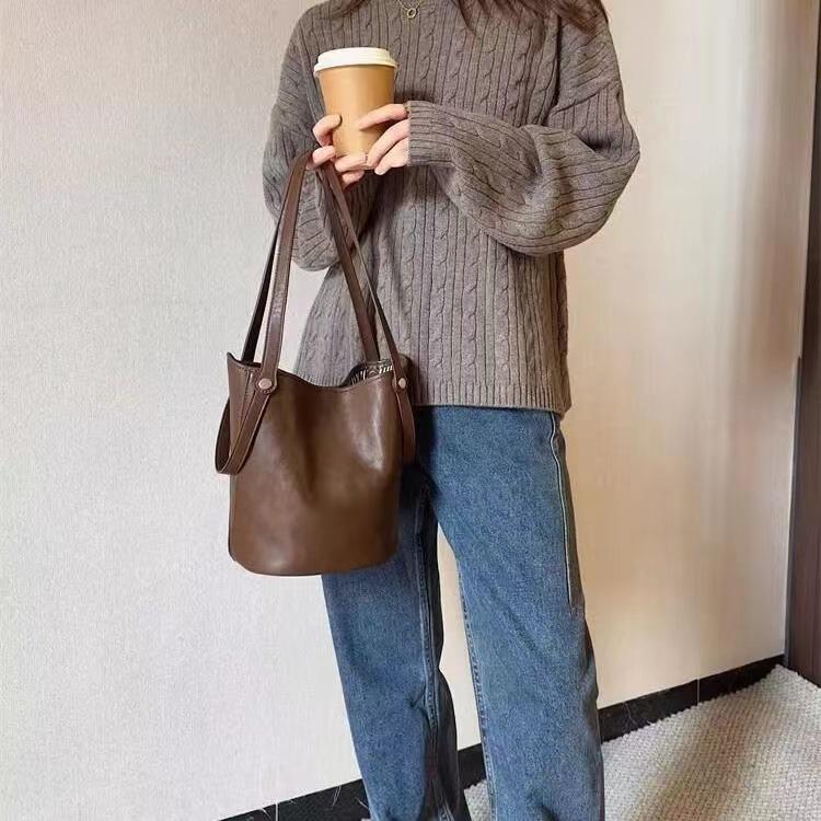 Vintage Bucket Bag Women's Fall/Winter Underarm Bag All-match Tote Bag Commuter Bag