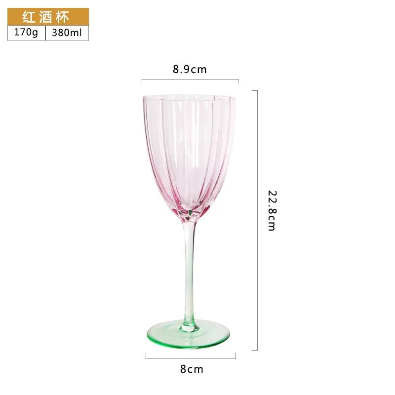 Retro Bägare Färggradient Rosa Blomma Kopp Blyfritt Glas Champagne Vinglas Nordisk Lätt Lyx Klar Medeltida Kronbladsbägare