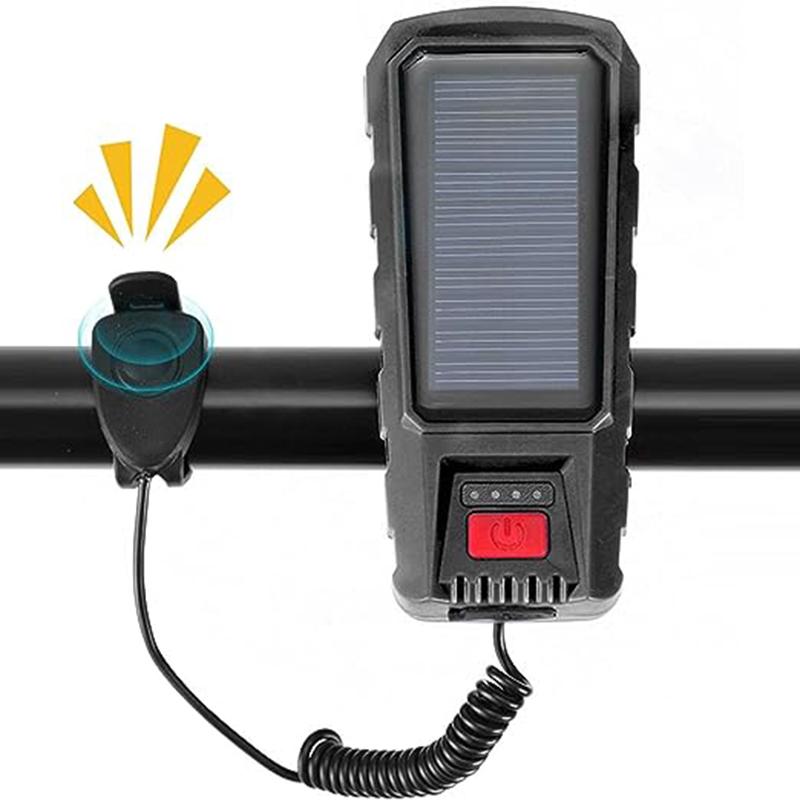 Solar Charging Bike Headlight With 130dB Horn 400LM 200M 2000mAh Waterproof 3 Modes Warning Flashlight For Road Mountain Bicycle