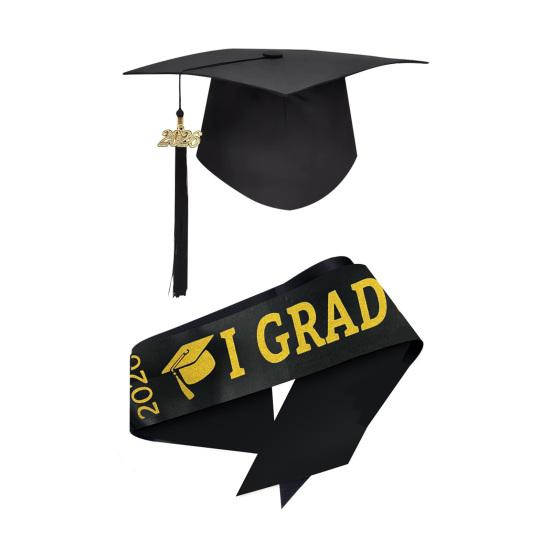 2 Stück/Set Abschlussmützen-Set mit elastischem Band Quaste Abschluss Bachelor Anzug Abschlussfeier Dekorationen Abschlussball Zeremonie Foto-Requisiten