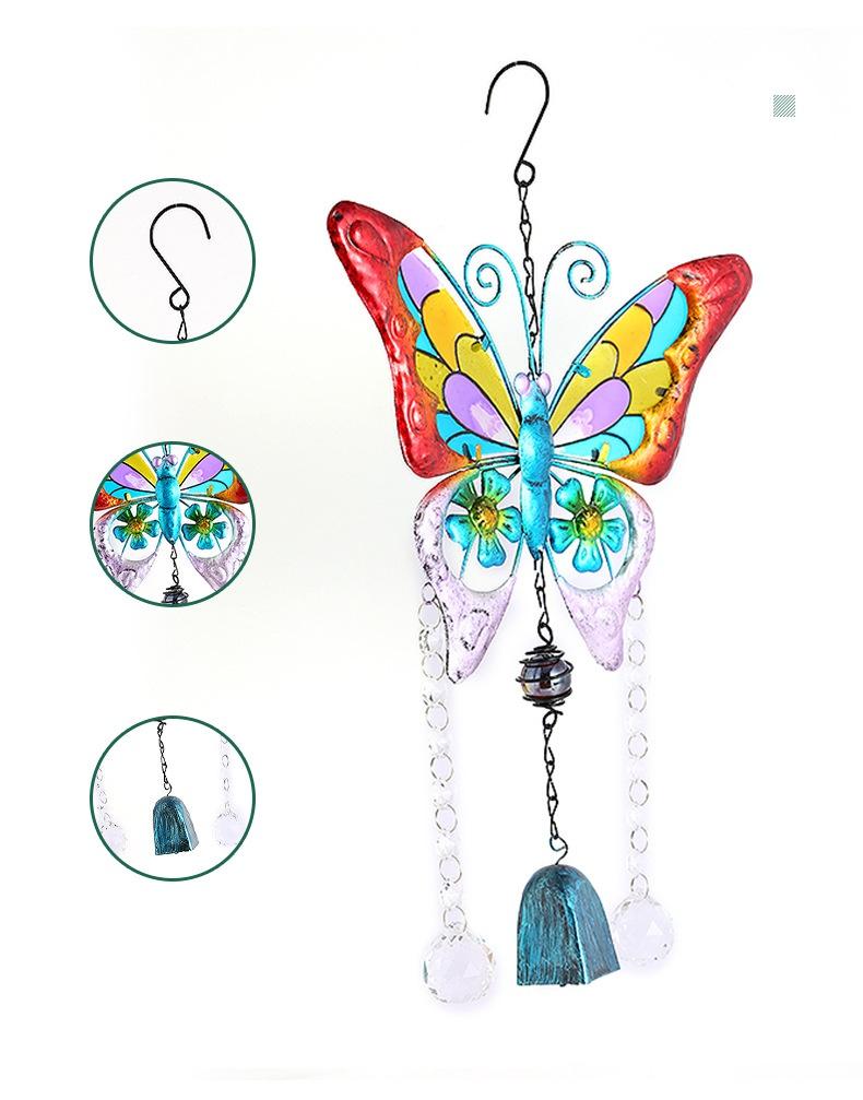 Bow Wind Chimes Ornaments Home Pastoral Color Printing Butterfly Double Crystal Ball Bells Ornaments