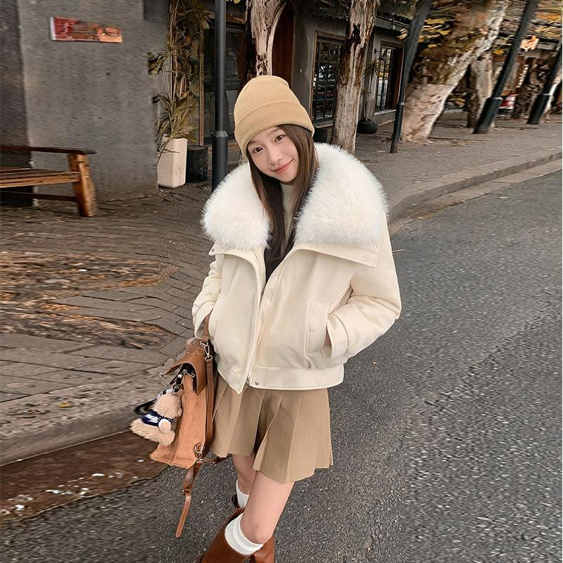 Lamb Wool Big Fur Collar Women's Short High-end Sense of Socialite Temperament Small Winter Down Cotton Coat