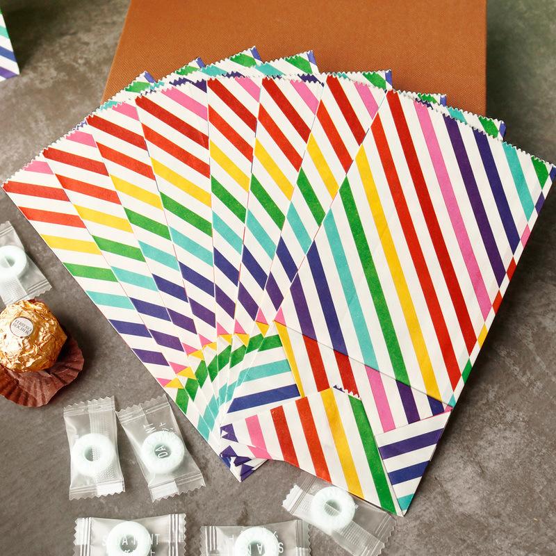 Rainbow Colorful Dot Stripe Paper Bag Gift Bags Wedding Party Open Top Stand Up Favor Bags DIY Candy Birthday Supplies