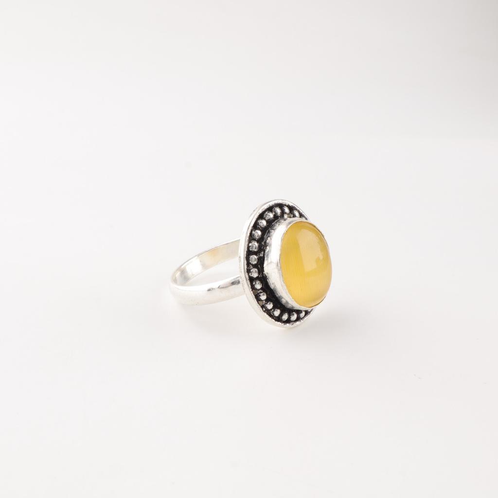 Yellow Cat's Eye Gemstone 925 Sterling Silver Jewelry Handmade Birthday Ring RR-62-41