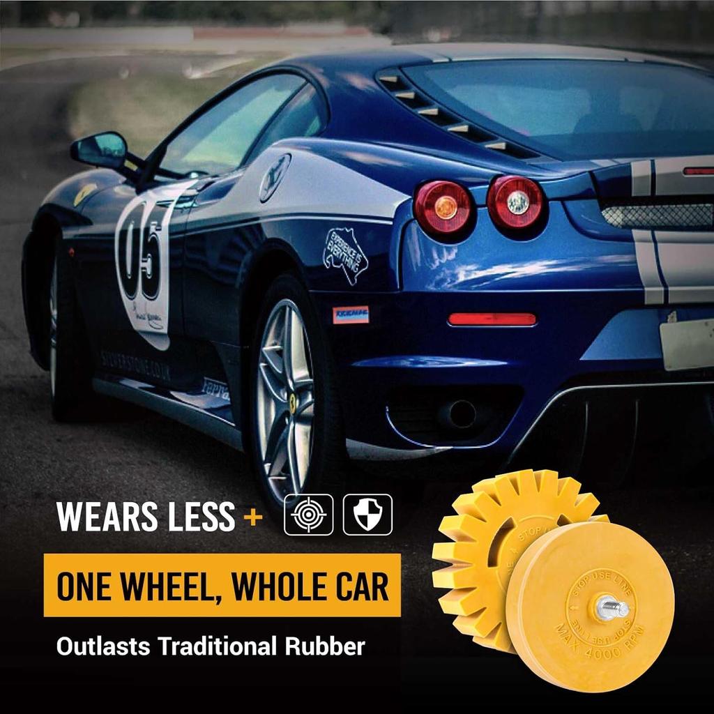 EWK 2 Pcs Serrated + Round Decal Eraser Wheel, Rubber Remover Wheel for Grinder, Ideal for Adhesives, Ptripes, and Decals Removal