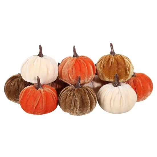 16 Pcs Artificial Velvet Pumpkins Small Foam Faux Flocked Pumpkin Tabletop Centerpiece for Fall Thanksgiving Halloween Harvest Home Table Decor