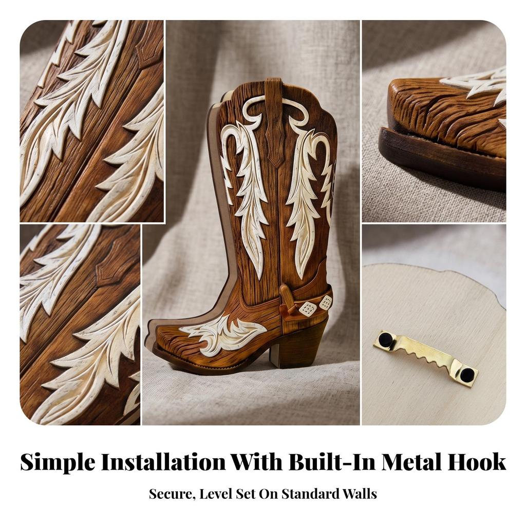 Rustic Wooden Boot Vase with Hanging Hook Vintage-Inspired Cowboy