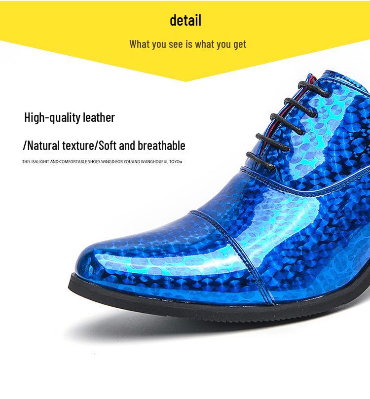 Men's Glossy Leather High Heel Shoes, Large Size, 6cm Height Increase, Trendy Nightclub Style for Spring and Autumn