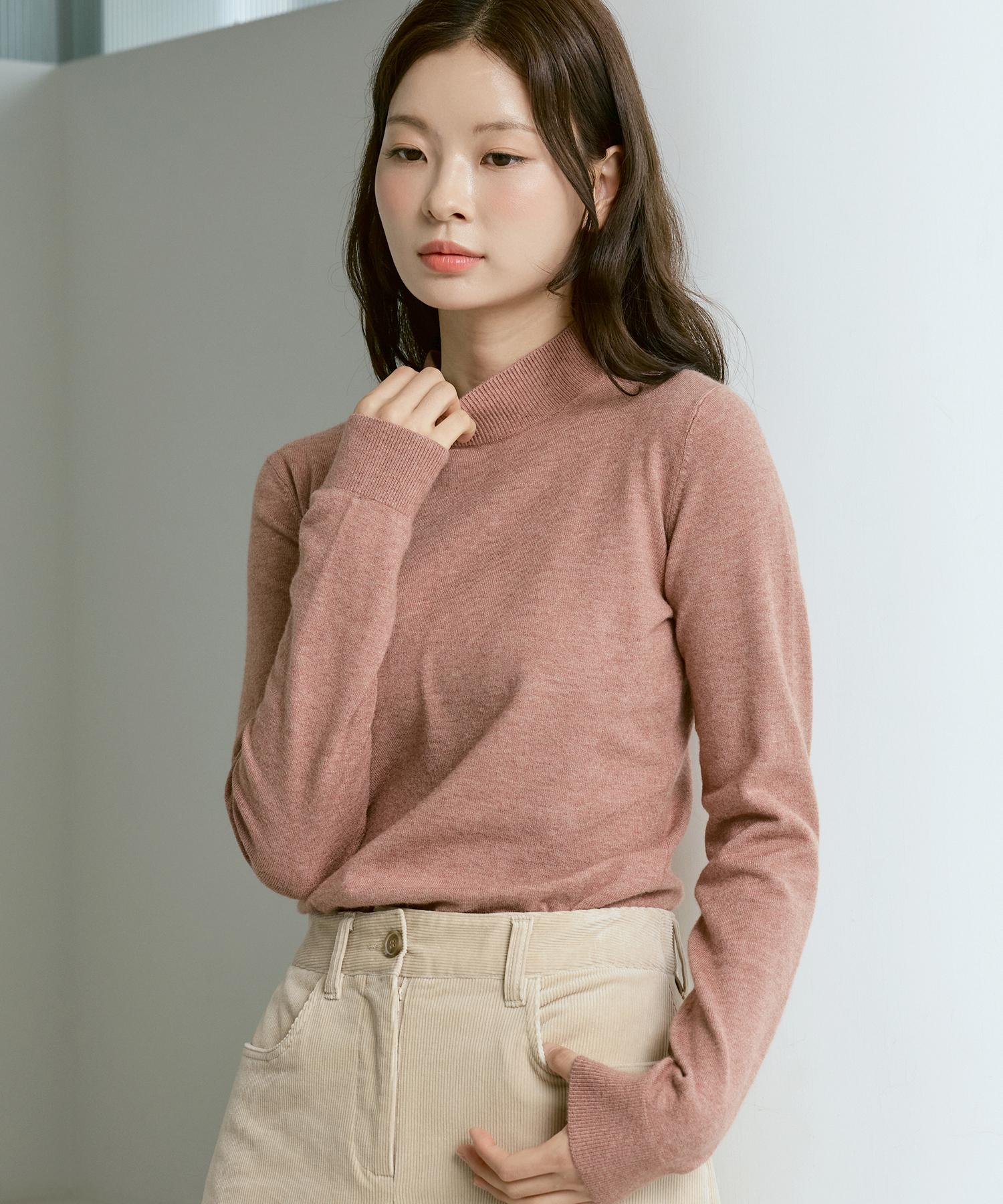 210 Edit Women S Cashmere Blended Mock Turtleneck Knit [Melan Coral]_Zz4Sw011 Mco/085