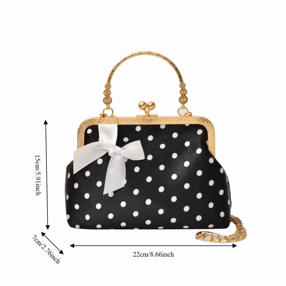Sac à Bandoulière à Fermoir Baiser à Pois Poignée Métallique Sac de Soirée Fermoir-Top Sac à Main Femmes
