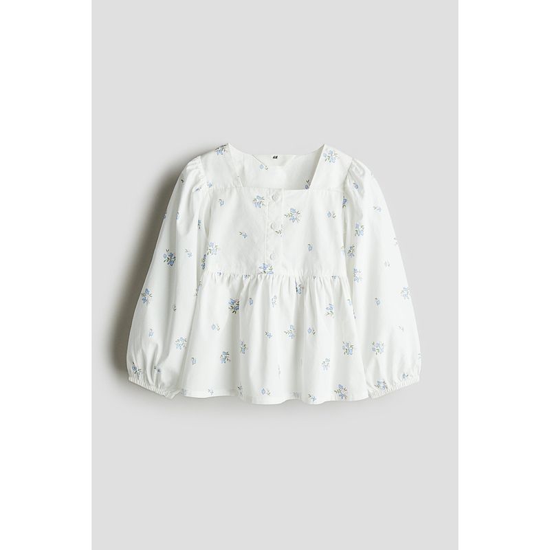 

Детская одежда HM Рубашка для девочки 2025 Осень Новое поступление Длинные рукава Свободный крой Подол юбки-клеш Топы 1272528 White/Florals 140/68(8-10Y)