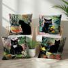 1/4pcs 45x45cm Cute Black Cat Fish Bowl Oil Painting Style Throw Pillow Covers Cushion cover