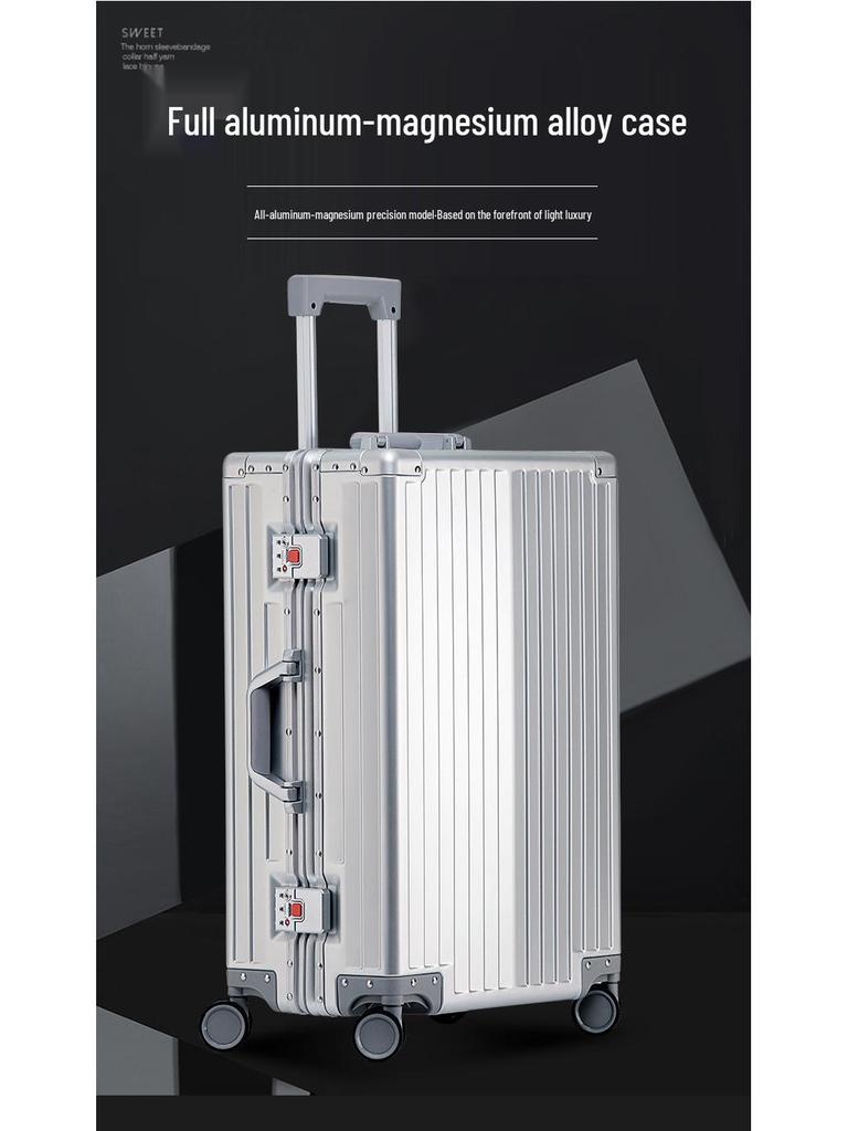 Aluminum-Magnesium Alloy Suitcase: 20-Inch Trolley & 24-Inch Travel Luggage with Password Lock