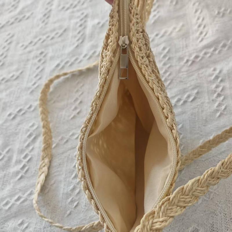 Semicircle Straw Woven Crossbody Bag Tassel Decor Stylish Shoulder Bag for Women Beach Party Daily Wear