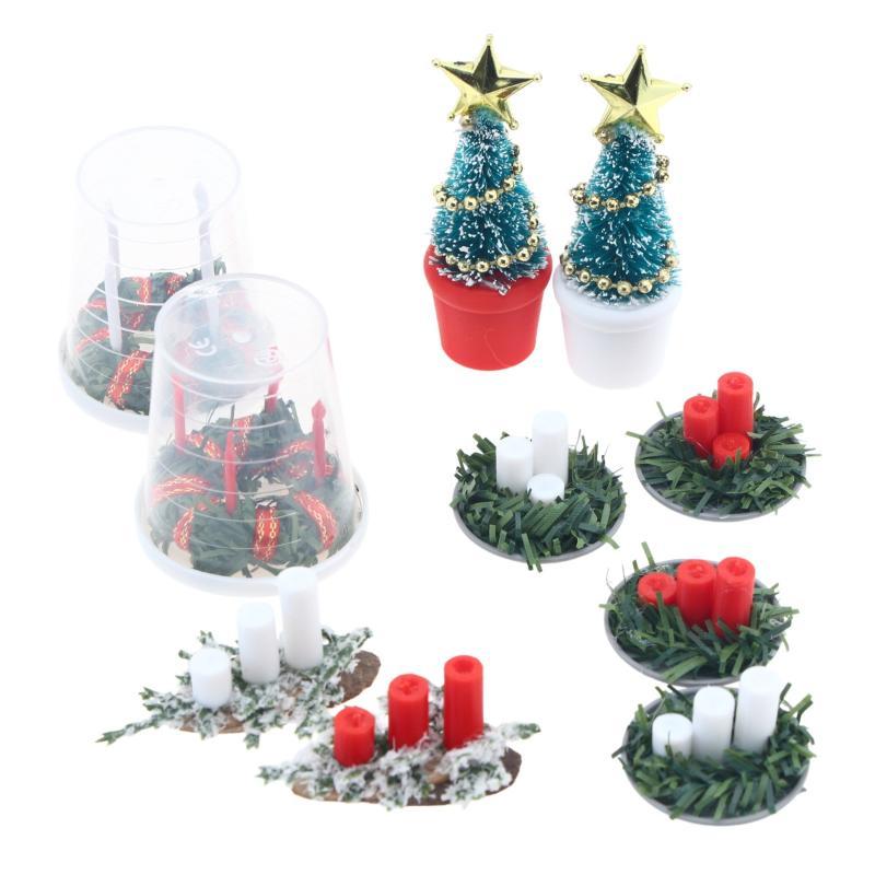 1:12 Miniature Dollhouse Christmas Scene Accessories Candle/Tree Diy Xmas Living Room Decor Micro Landscape Model