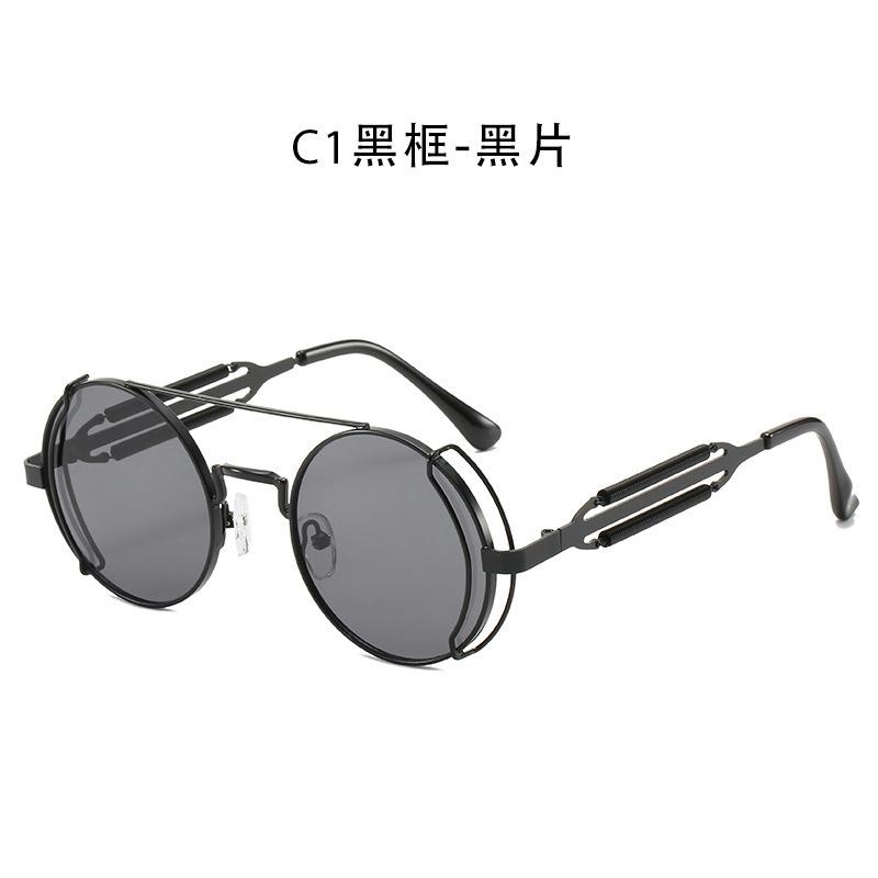 Foreign Trade Round Frame Punk Sunglasses Hollow Double Spring Metal Sunglasses Hollow Legs Sunglasses