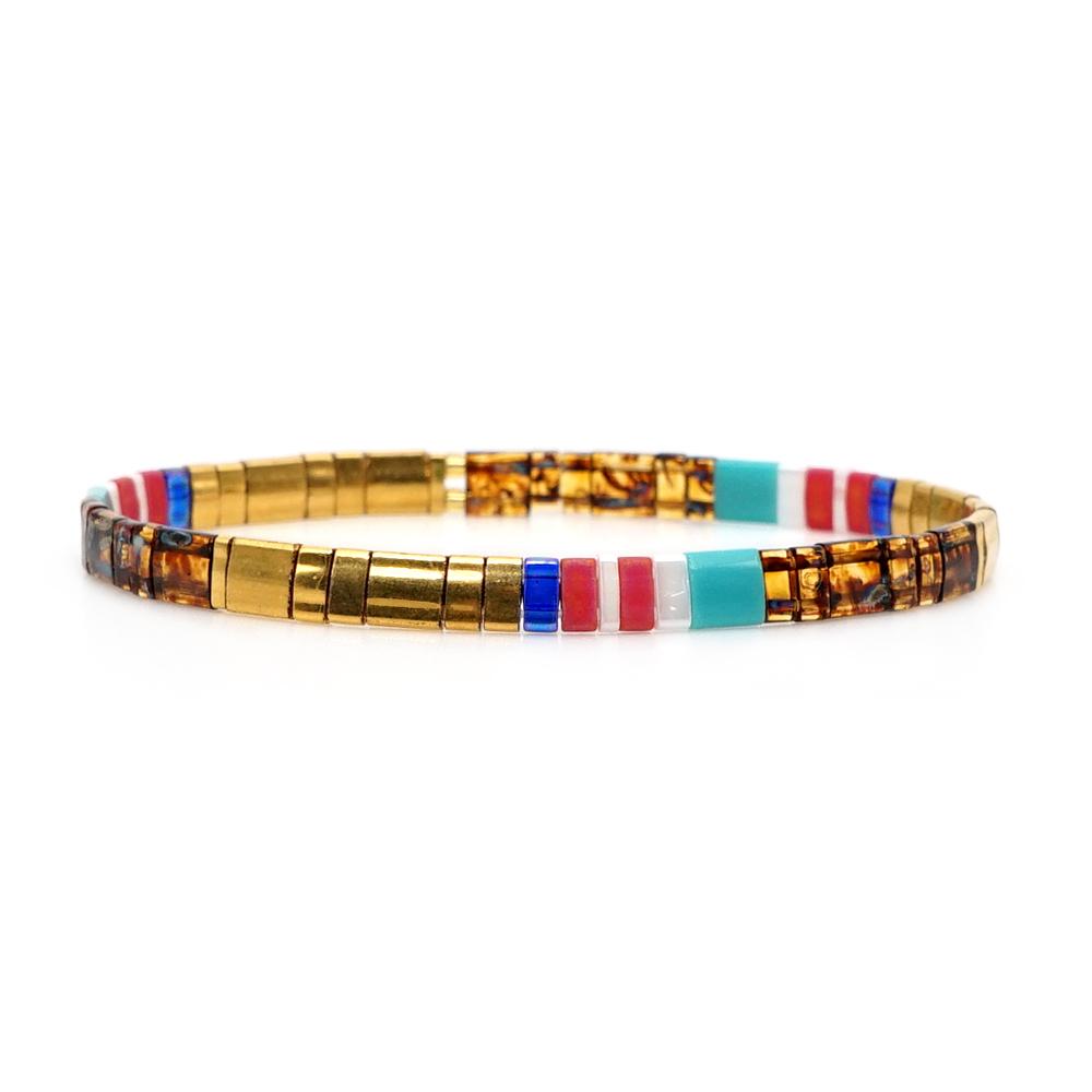 Ximang Bohemian Ximang Tila Beads Bracelet Minimalist Fashion Jewelry Amber Gold Multicolor Stretch Bracelets for Women Girls