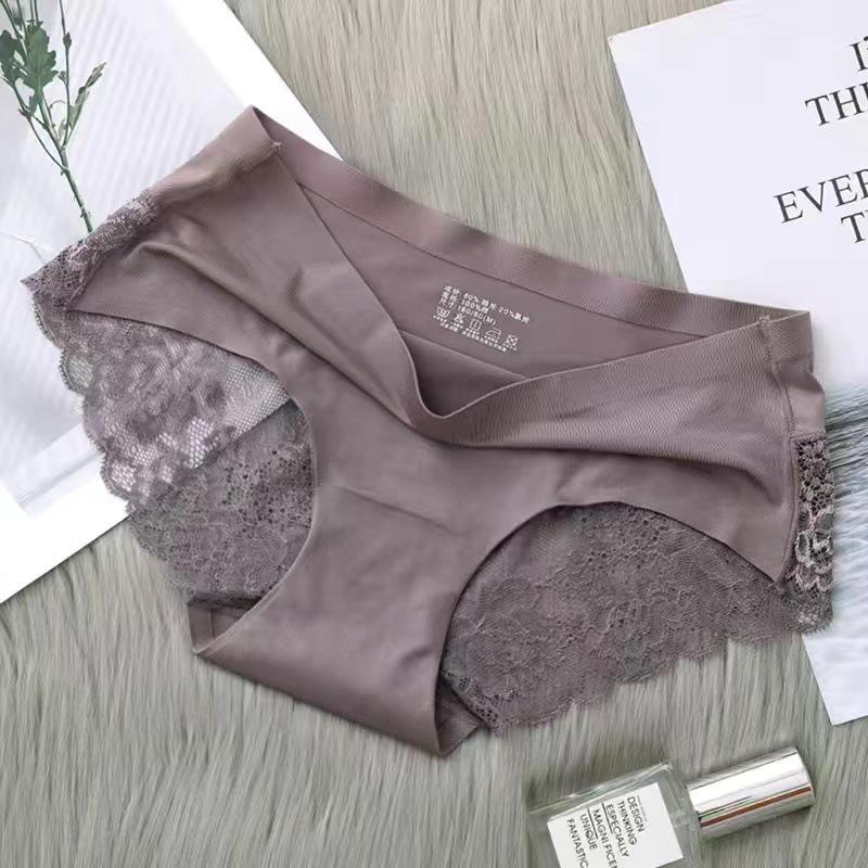 Women's Ultra-Thin Ice Silk Lace Mid-Waist Panties - Seamless, Breathable, Cotton Crotch, Plus Size, Sexy, Skin-Friendly Triangle Design