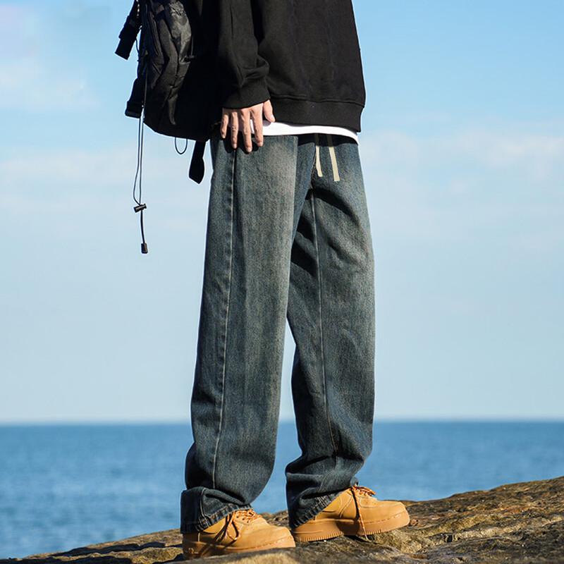 TonLion Herren Kordelzug Gerades Bein Fleecegefütterte Jeans