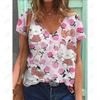 Fashion Printed Simple Top Loose V-neck Short Sleeve Casual T-Shirts Women’s