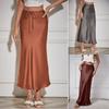 Saia longa feminina de cintura alta, saia longa de cetim suave com zíper, cor sólida, primavera, outono, saia feminina com rabo de peixe e quadril