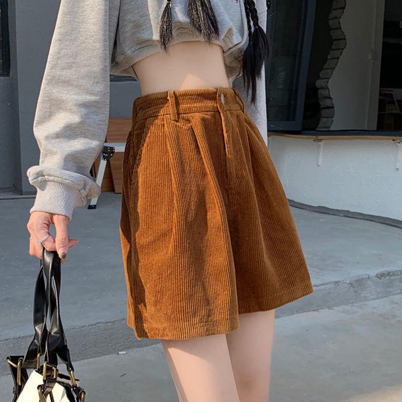 

Corduroy High Waist Plus Size Women s Shorts - Wide Leg, Petite, Casual Autumn/Winter Wear XL: 125-135 jin