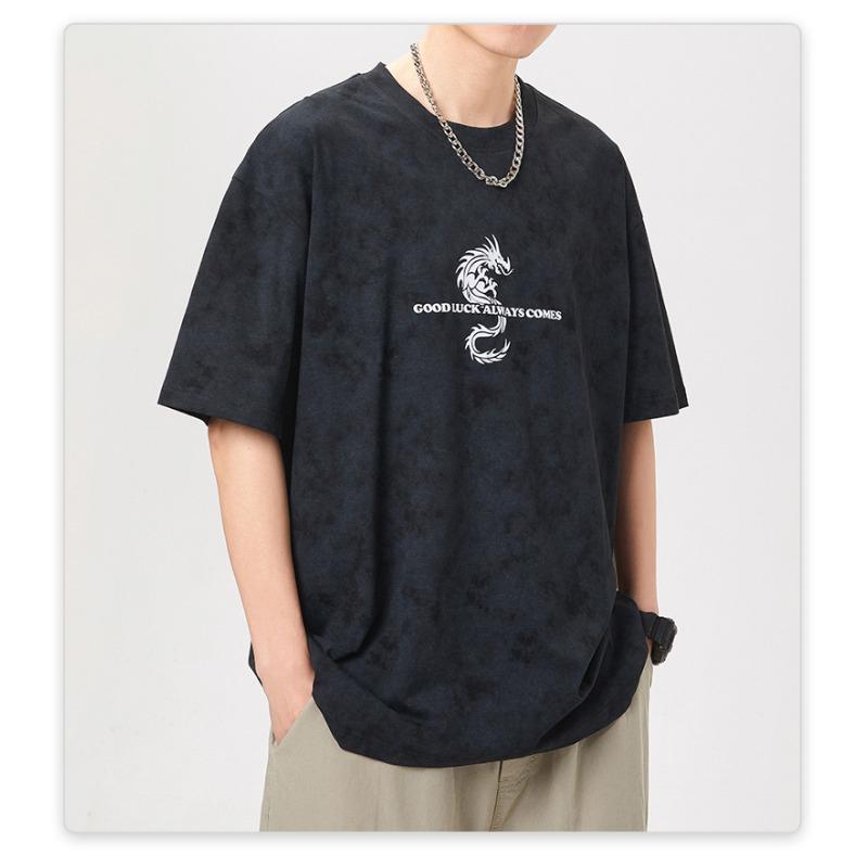 New American High-density Knitted Loose-print Men's T-shirt Short-sleeved