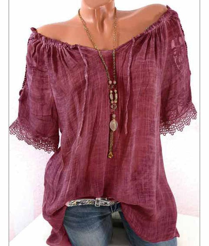 Summer Women's Translucent One-shoulder Short-sleeved T-shirt