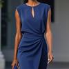 Damen Business Arbeitskleid Rundhals Ärmellos Raffung Bodycon Kleid Sommer Schlankheitsformend Formelles Etuikleid
