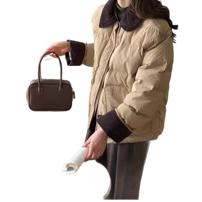 Khaki short down jacket women's new design sense small loose fashion splicing warm jacket