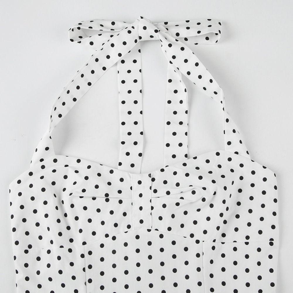 Sleeveless Y2k Dot Crop Top Slim Fit Women Camisole Sweet Halter Ruffle Vest Top Summer
