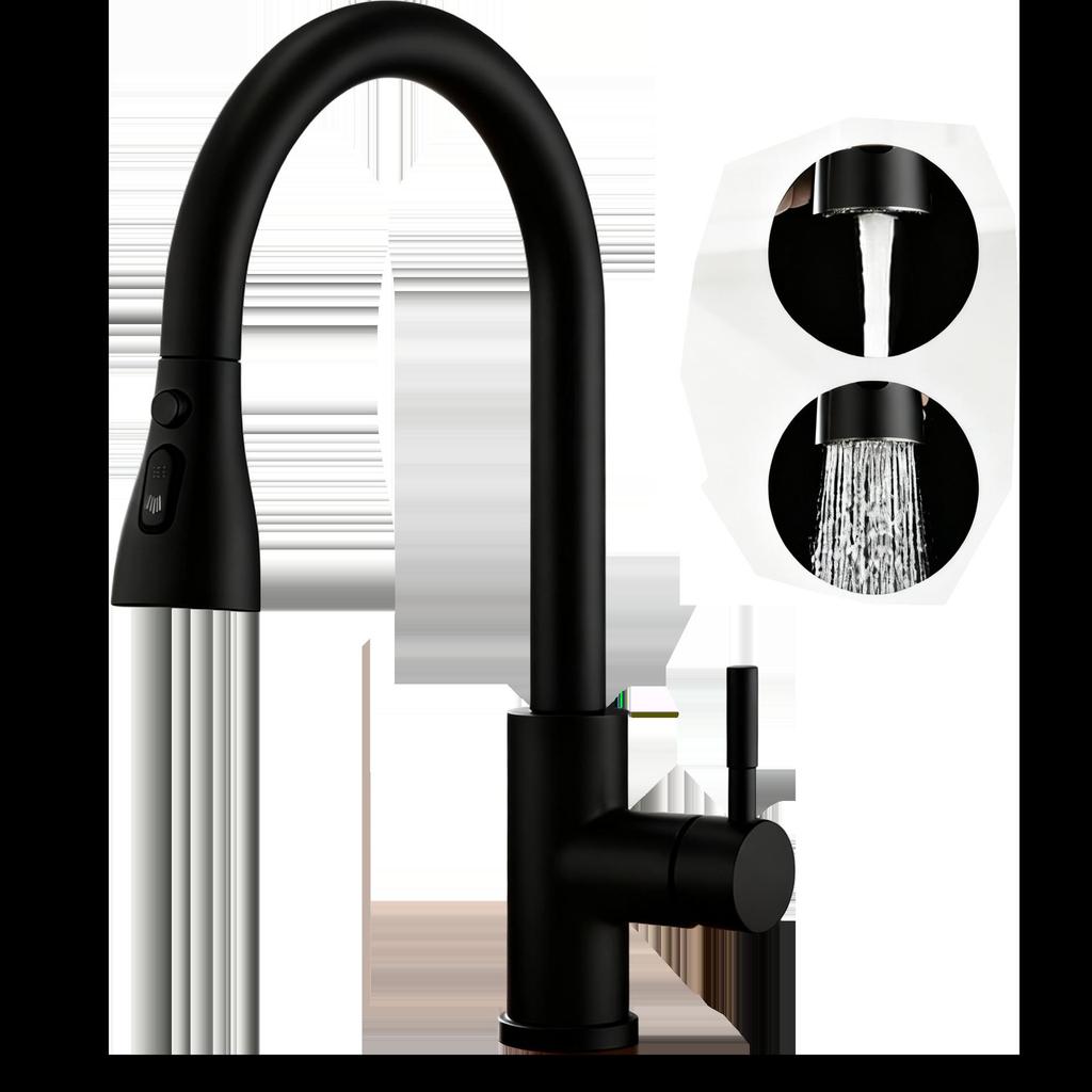 360° Rotatable Stainless Steel Kitchen Faucet with Pull-Out Sprayer for Hot and Cold Water
